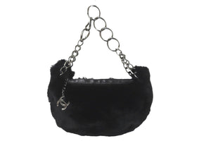 CHANEL シャネル ハンドバッグ チェーン ワンショルダー 7番台 ココマーク ブラック ファー シルバー金具 美品 中古 57839