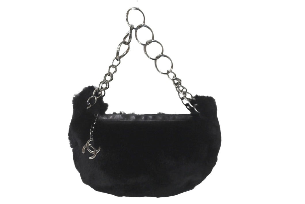 CHANEL シャネル ハンドバッグ チェーン ワンショルダー 7番台 ココマーク ブラック ファー シルバー金具 美品 中古 57839