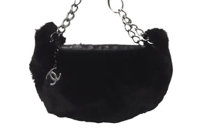 CHANEL シャネル ハンドバッグ チェーン ワンショルダー 7番台 ココマーク ブラック ファー シルバー金具 美品 中古 57839