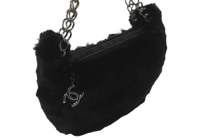 CHANEL シャネル ハンドバッグ チェーン ワンショルダー 7番台 ココマーク ブラック ファー シルバー金具 美品 中古 57839