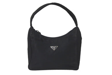 PRADA プラダ ハンドバッグ ワンショルダー MV515 ホーボー ミニバッグ 三角ロゴ ブラック シルバー金具 良品 中古 57848 