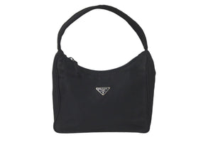 PRADA プラダ ハンドバッグ ワンショルダー MV515 ホーボー ミニバッグ 三角ロゴ ブラック シルバー金具 良品 中古 57848