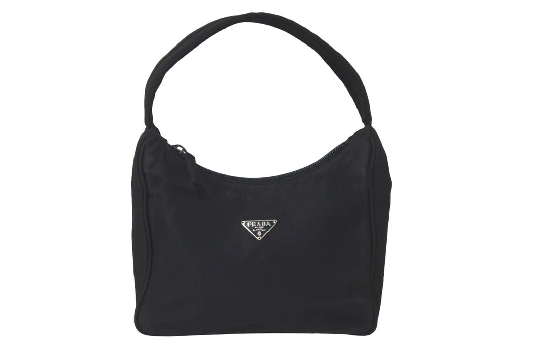 PRADA プラダ ハンドバッグ ワンショルダー MV515 ホーボー ミニバッグ 三角ロゴ ブラック シルバー金具 良品 中古 57848
