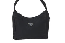 Load image into Gallery viewer, PRADA プラダ ハンドバッグ ワンショルダー MV515 ホーボー ミニバッグ 三角ロゴ ブラック シルバー金具 良品 中古 57848