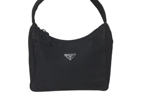 PRADA プラダ ハンドバッグ ワンショルダー MV515 ホーボー ミニバッグ 三角ロゴ ブラック シルバー金具 良品 中古 57848