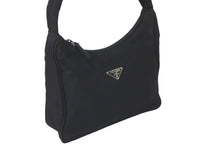 Load image into Gallery viewer, PRADA プラダ ハンドバッグ ワンショルダー MV515 ホーボー ミニバッグ 三角ロゴ ブラック シルバー金具 良品 中古 57848