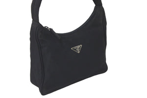 PRADA プラダ ハンドバッグ ワンショルダー MV515 ホーボー ミニバッグ 三角ロゴ ブラック シルバー金具 良品 中古 57848