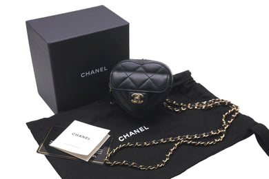新品未使用 CHANEL シャネル ココマーク ミニハートウォレットチェーン マトラッセ AP2783 ラムスキン ブラック ゴールド金具 57887