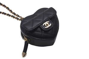 新品未使用 CHANEL シャネル ココマーク ミニハートウォレットチェーン マトラッセ AP2783 ラムスキン ブラック ゴールド金具 57887