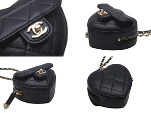 新品未使用 CHANEL シャネル ココマーク ミニハートウォレットチェーン マトラッセ AP2783 ラムスキン ブラック ゴールド金具 57887