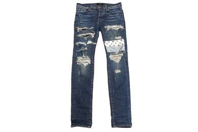 AMIRI アミリ デニムパンツ スキニーパンツ パッチワーク ダメージ サイズ33 RN150712 シルバー 良品 中古 57919 