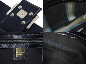 FENDI フェンディ マンマバケット ワンショルダーバッグ キャンバス ネイビー シルバー金具 良品 中古 57967