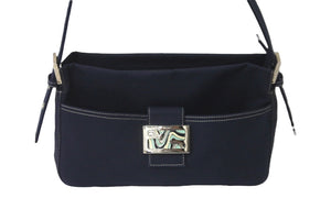 FENDI フェンディ マンマバケット ワンショルダーバッグ キャンバス ネイビー シルバー金具 良品 中古 57967