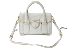 PRADA プラダ 2WAYハンドバッグ ショルダーストラップ付き 三角ロゴプレート カーフ ホワイト 美品 中古 57983