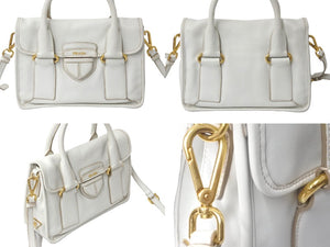 PRADA プラダ 2WAYハンドバッグ ショルダーストラップ付き 三角ロゴプレート カーフ ホワイト 美品 中古 57983