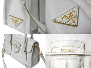 PRADA プラダ 2WAYハンドバッグ ショルダーストラップ付き 三角ロゴプレート カーフ ホワイト 美品 中古 57983