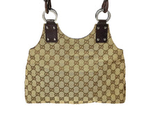 画像をギャラリービューアに読み込む, GUCCI グッチ トートバッグ ハンドバッグ GGキャンバス レザー ベージュ ブラウン 131329 シルバー金具 美品 中古 58040 