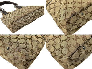 GUCCI グッチ トートバッグ ハンドバッグ GGキャンバス レザー ベージュ ブラウン 131329 シルバー金具 美品 中古 58040 