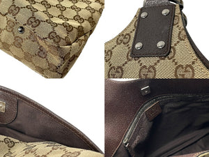 GUCCI グッチ トートバッグ ハンドバッグ GGキャンバス レザー ベージュ ブラウン 131329 シルバー金具 美品 中古 58040 