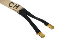 Load image into Gallery viewer, CHANEL シャネル ヴィンテージ サスペンダー ココマーク レザー ゴム ベージュ ブラック ゴールド金具 美品 中古 58044