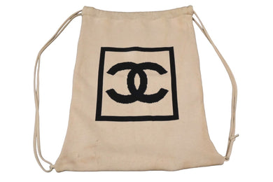 CHANEL シャネル スポーツライン ココマーク ナップサック 8番台 ベージュ ブラック コットン 美品 中古 58057