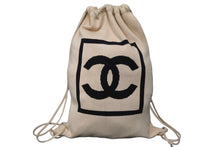 Load image into Gallery viewer, CHANEL シャネル スポーツライン ココマーク ナップサック 8番台 ベージュ ブラック コットン 美品 中古 58057