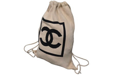 Load image into Gallery viewer, CHANEL シャネル スポーツライン ココマーク ナップサック 8番台 ベージュ ブラック コットン 美品 中古 58057