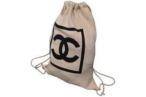 CHANEL シャネル スポーツライン ココマーク ナップサック 8番台 ベージュ ブラック コットン 美品 中古 58057