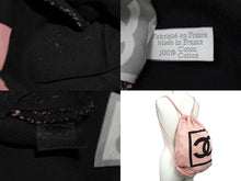 Load image into Gallery viewer, CHANEL シャネル スポーツライン ココマーク ナップサック シールなし コットン ピンク ブラック 美品 中古 58058
