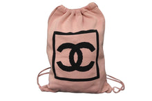 Load image into Gallery viewer, CHANEL シャネル スポーツライン ココマーク ナップサック シールなし コットン ピンク ブラック 美品 中古 58058