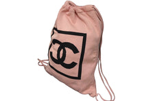 Load image into Gallery viewer, CHANEL シャネル スポーツライン ココマーク ナップサック シールなし コットン ピンク ブラック 美品 中古 58058