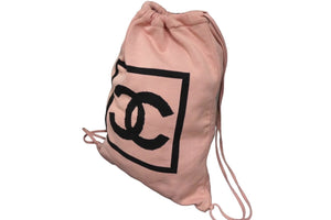 CHANEL シャネル スポーツライン ココマーク ナップサック シールなし コットン ピンク ブラック 美品 中古 58058
