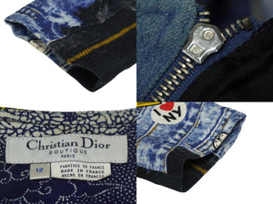 Christian Dior クリスチャンディオール ライダースジャケット 総柄 龍 和柄 ヴィンテージ デニム ブルー 12 美品 中古 58116