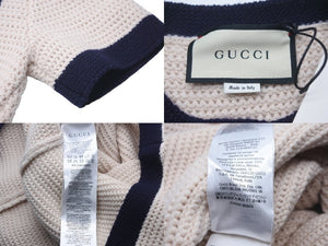 極美品 GUCCI グッチ ショートウール ミニドレス ベージュニット 半袖 635069 ワンピース 花ブローチ サイズXS 中古 58173 