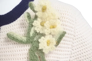 極美品 GUCCI グッチ ショートウール ミニドレス ベージュニット 半袖 635069 ワンピース 花ブローチ サイズXS 中古 58173 