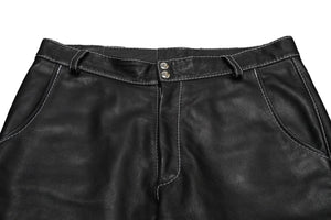 730LA レザーパンツ ベルト金具 ブラック ホワイトステッチ シルバー金具 イタリア製 サイズ34 美品 中古 58196