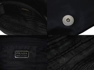PRADA プラダ サテン ワンショルダーバッグ ブラック ロゴ 肩掛け 黒色 シルバー金具 中古 58315