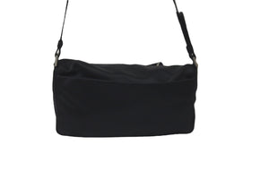 PRADA プラダ サテン ワンショルダーバッグ ブラック ロゴ 肩掛け 黒色 シルバー金具 中古 58315