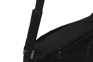 PRADA プラダ サテン ワンショルダーバッグ ブラック ロゴ 肩掛け 黒色 シルバー金具 中古 58315