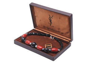 YVES SAINT LAURENT イヴ サンローラン ネックレス ビーズネックレス ブラック レッド シルバー金具 美品 中古 58316 