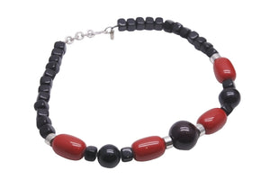 YVES SAINT LAURENT イヴ サンローラン ネックレス ビーズネックレス ブラック レッド シルバー金具 美品 中古 58316 