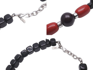 YVES SAINT LAURENT イヴ サンローラン ネックレス ビーズネックレス ブラック レッド シルバー金具 美品 中古 58316 