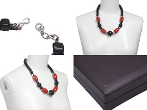 YVES SAINT LAURENT イヴ サンローラン ネックレス ビーズネックレス ブラック レッド シルバー金具 美品 中古 58316 