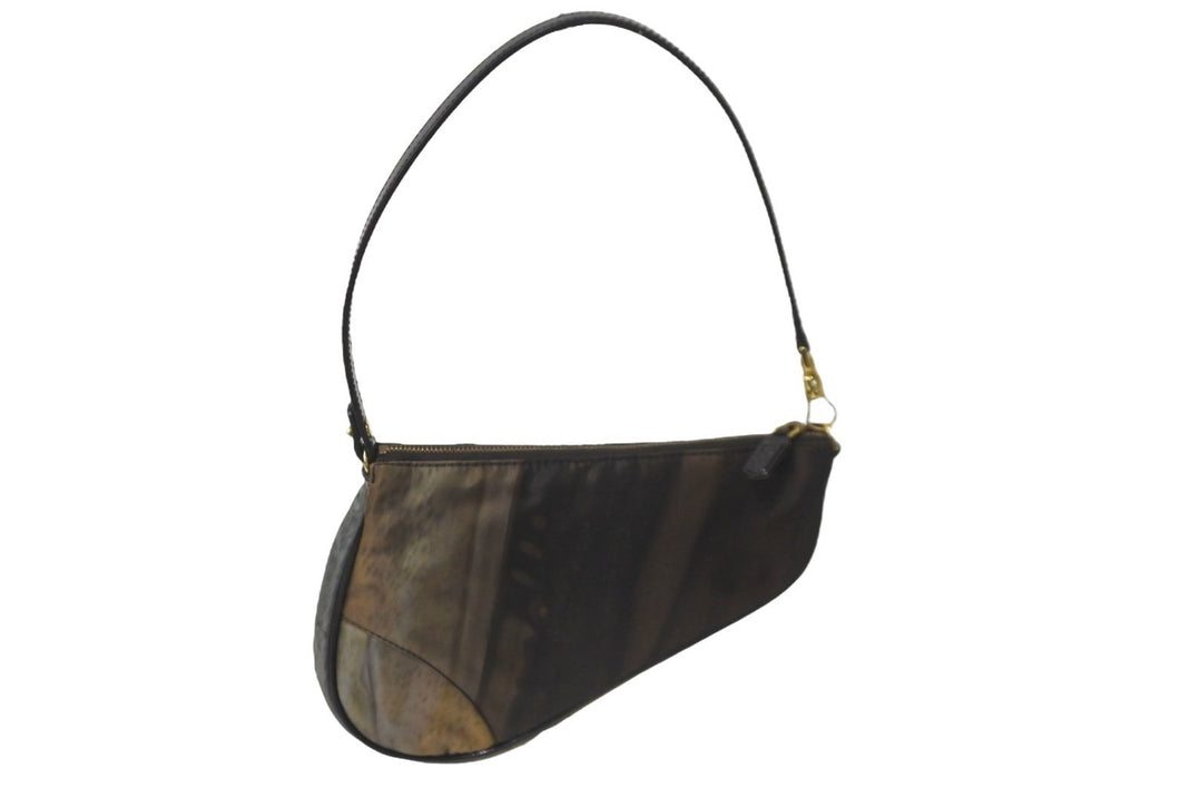 Christian Dior クリスチャンディオール サドル ポーチ ワンショルダー BO F 0601 ブラウン系 ナイロン エナメル 美品 中古 58319