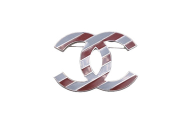 CHANEL シャネル ブローチ ココマーク ボーダー 16S刻印 2016 ハイサマーコレクション レッド ブルー シルバー 20g 美品 中古 58321