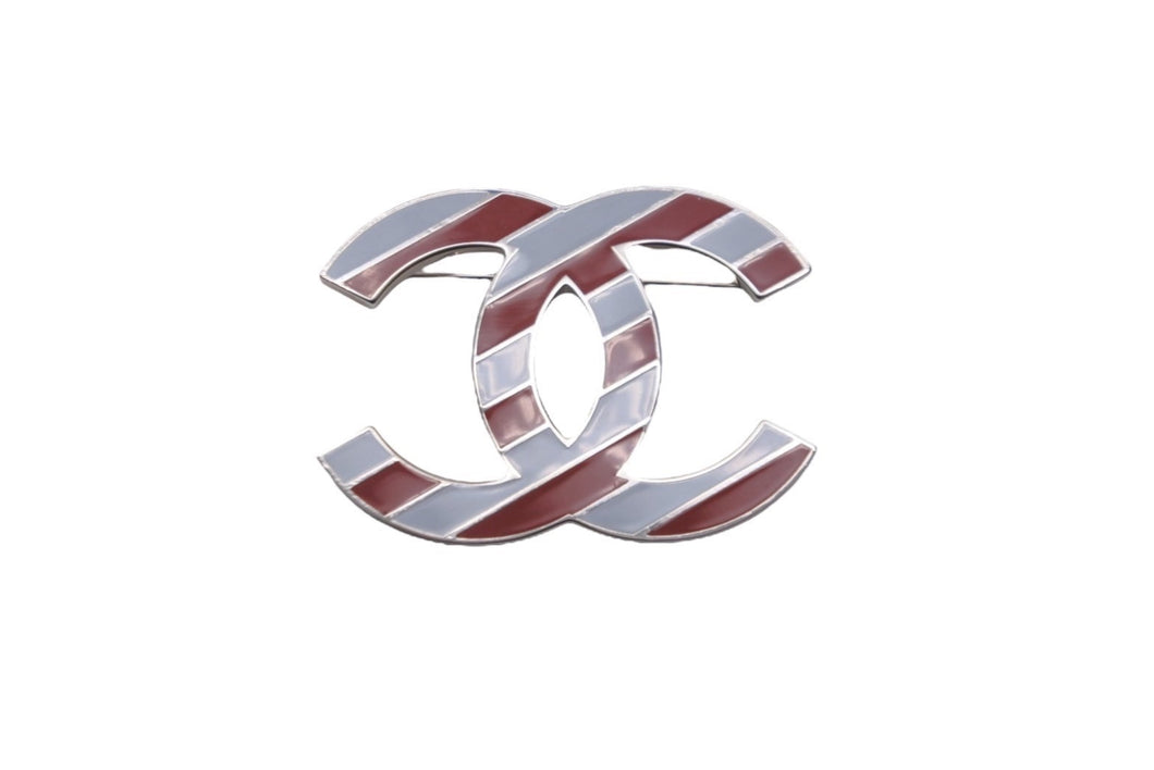 CHANEL シャネル ブローチ ココマーク ボーダー 16S刻印 2016 ハイサマーコレクション レッド ブルー シルバー 20g 美品 中古 58321