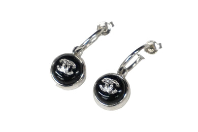 CHANEL シャネル フープピアス スタッドピアス ココマーク 00A刻印 2000年 秋 ブラック シルバー金具 3g 美品 中古 58322