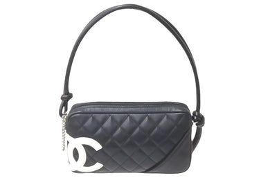 CHANEL シャネル ポーチ ハンドバッグ カンボンライン ココマーク 9番台 ココマーク ブラック ホワイト 美品 中古 58396