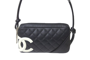 CHANEL シャネル ポーチ ハンドバッグ カンボンライン ココマーク 9番台 ココマーク ブラック ホワイト 美品 中古 58396