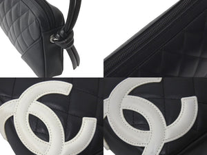 CHANEL シャネル ポーチ ハンドバッグ カンボンライン ココマーク 9番台 ココマーク ブラック ホワイト 美品 中古 58396
